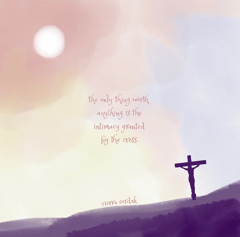 by the cross